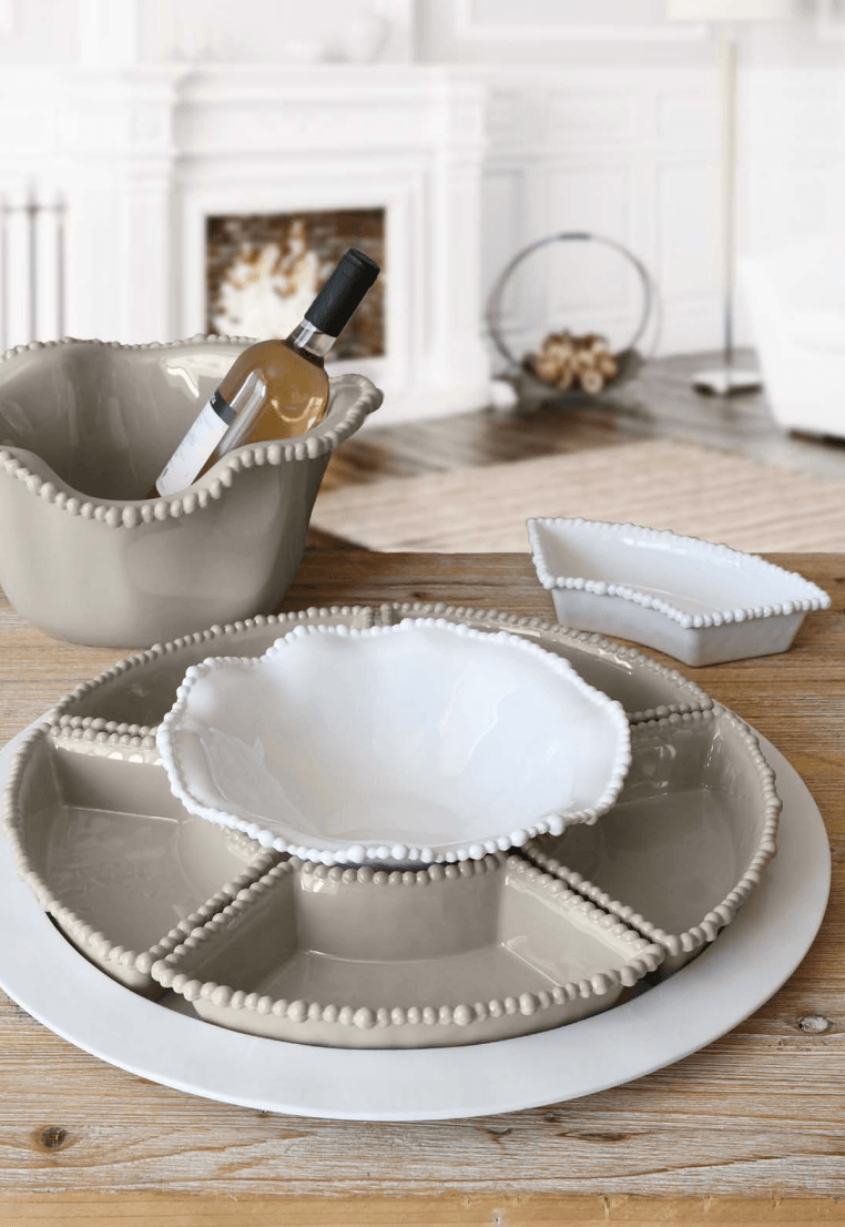 Beaded Edge Taupe Appetizer Service in Melamine by Baci Milano