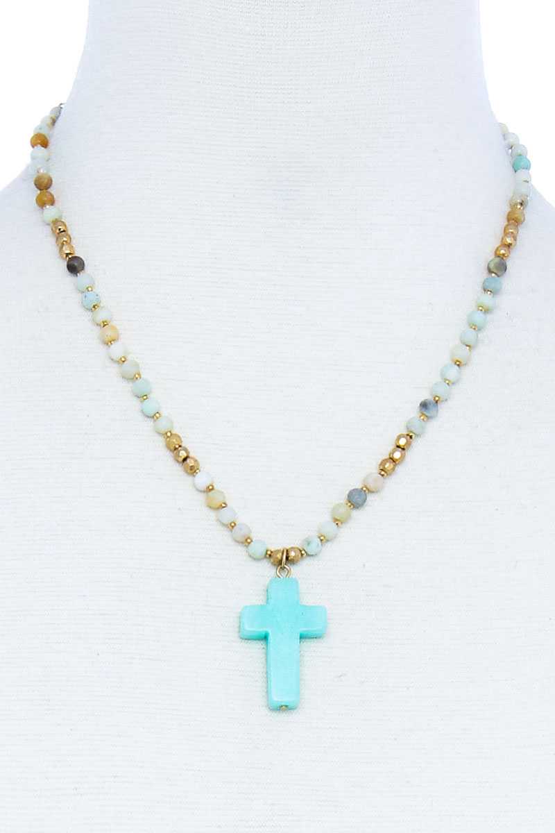 Beaded Cross Pendant Necklace