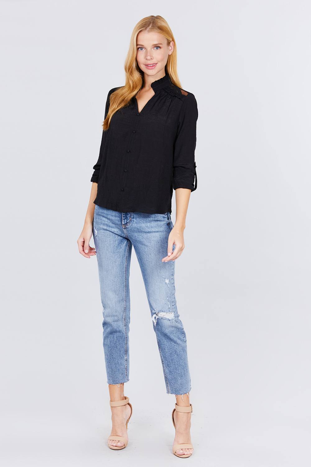 Lace-Detailed Button Down