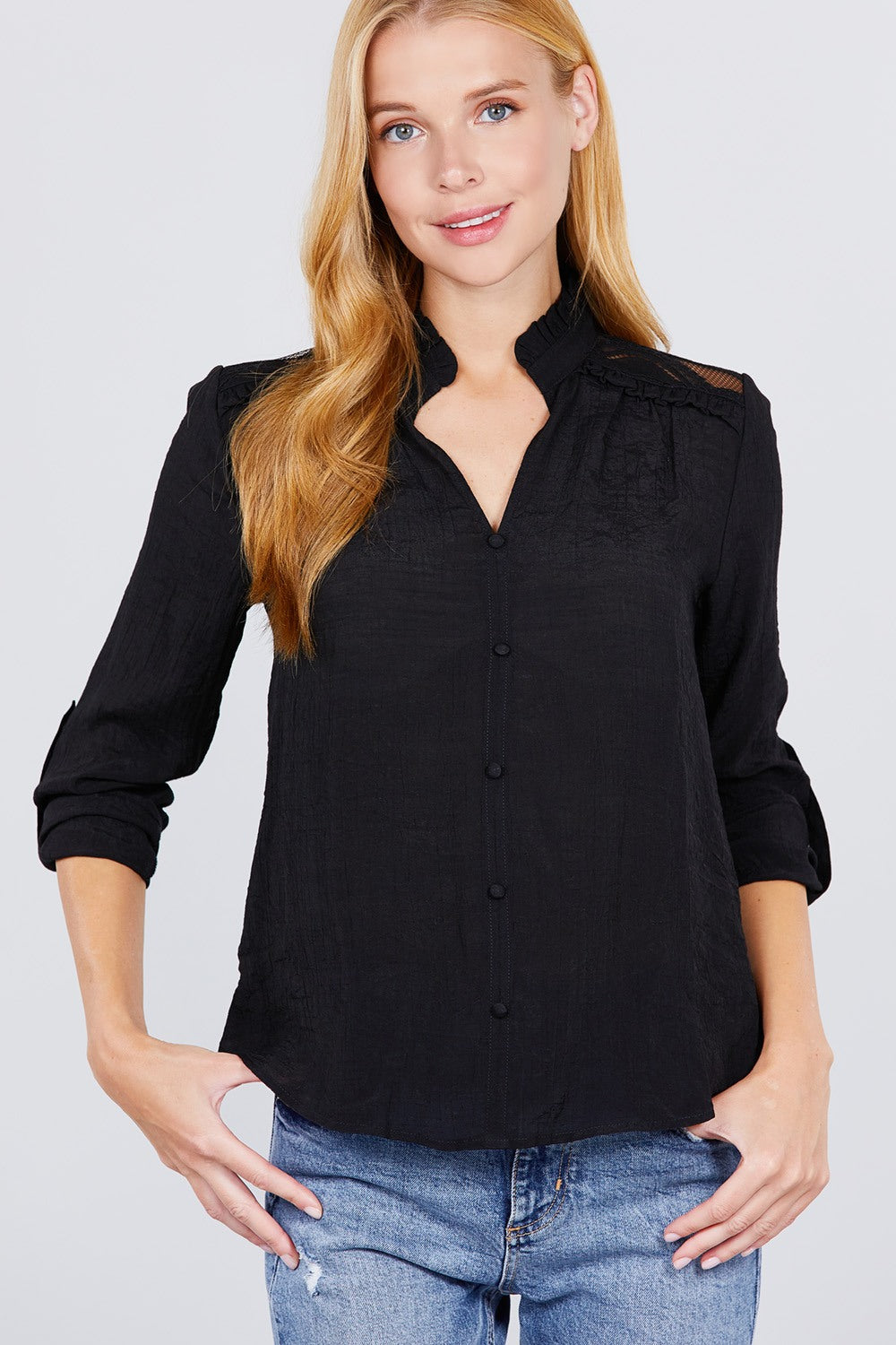 Lace-Detailed Button Down