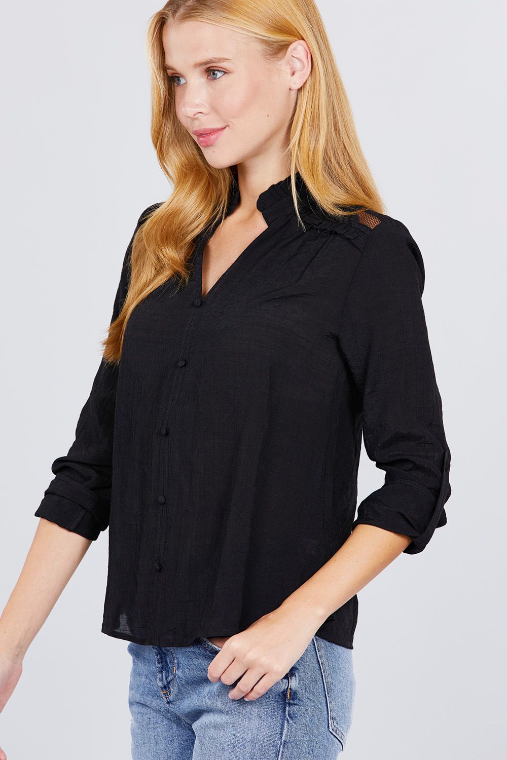 Lace-Detailed Button Down