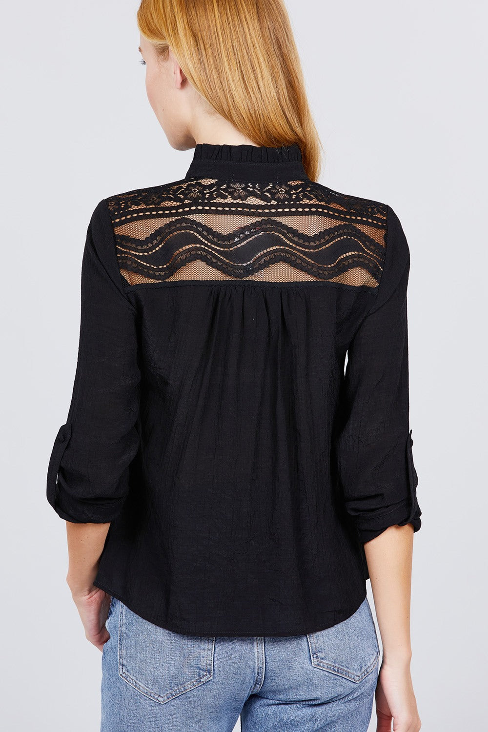Lace-Detailed Button Down
