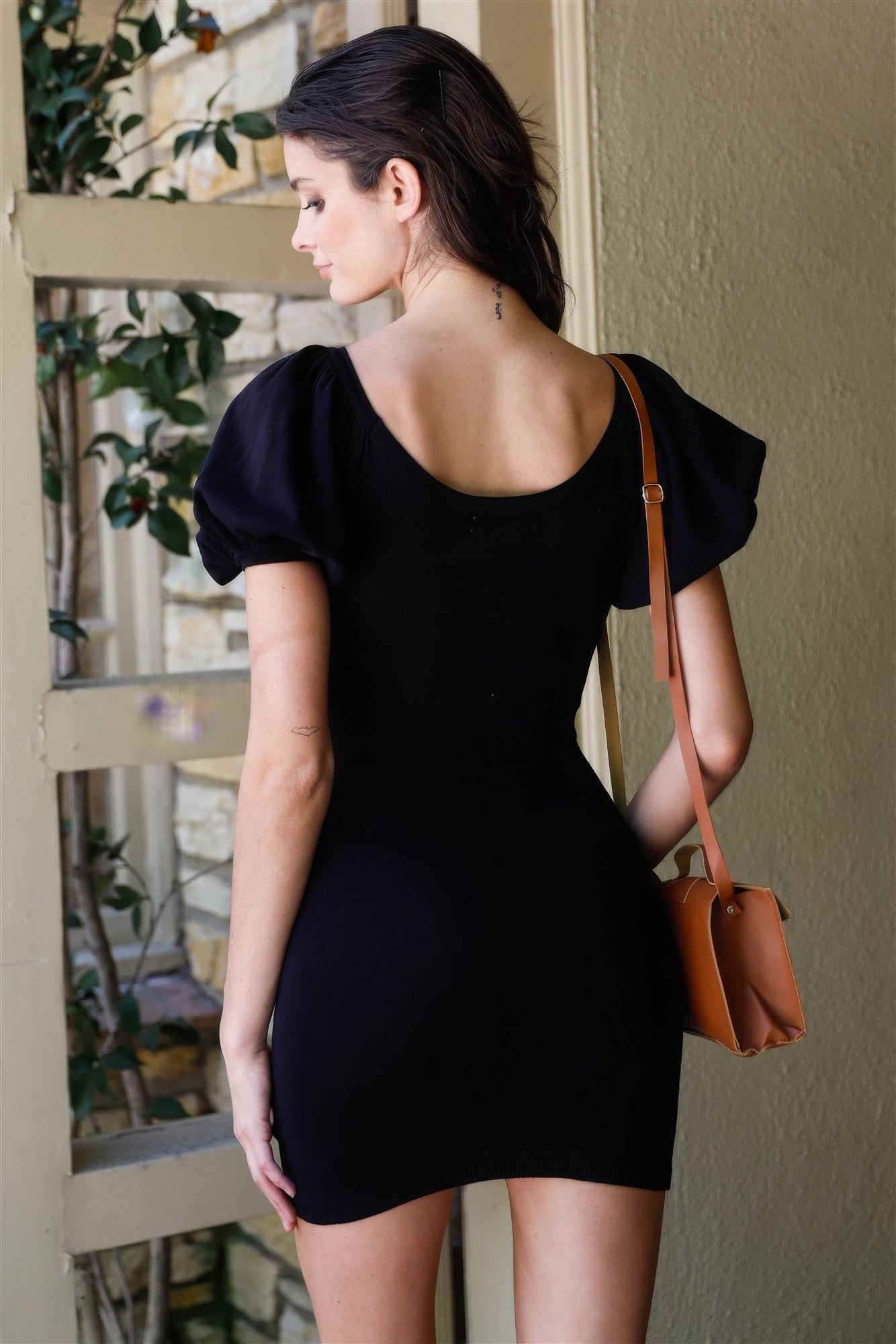 Viscose Mini Dress with Balloon Sleeves & Bodycon Design