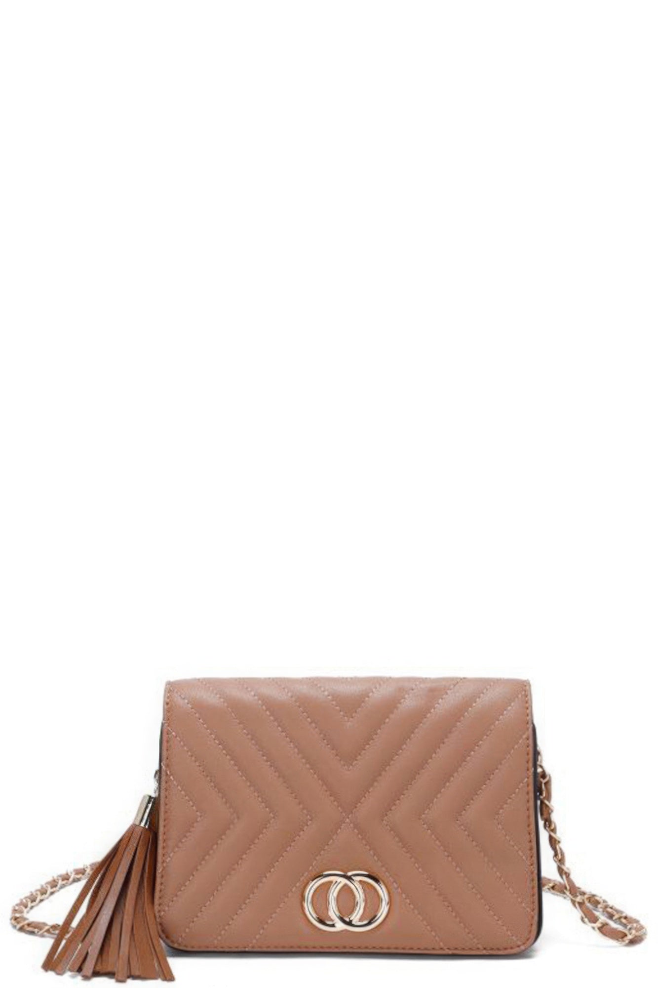 Quilted Crossbody Purse with Medallion & Tassel