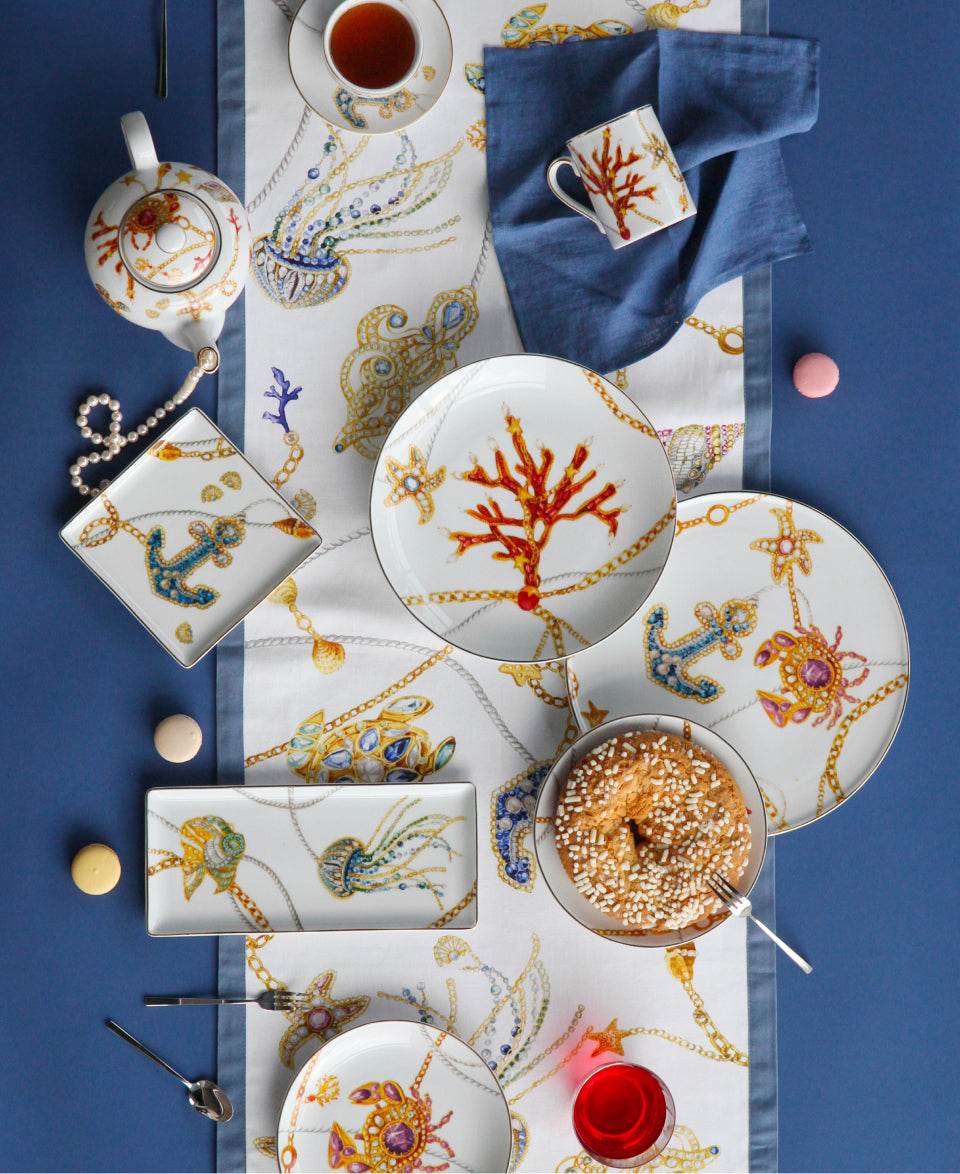 Nautical Mediterranean Design Table Runner in Navy by Portofino