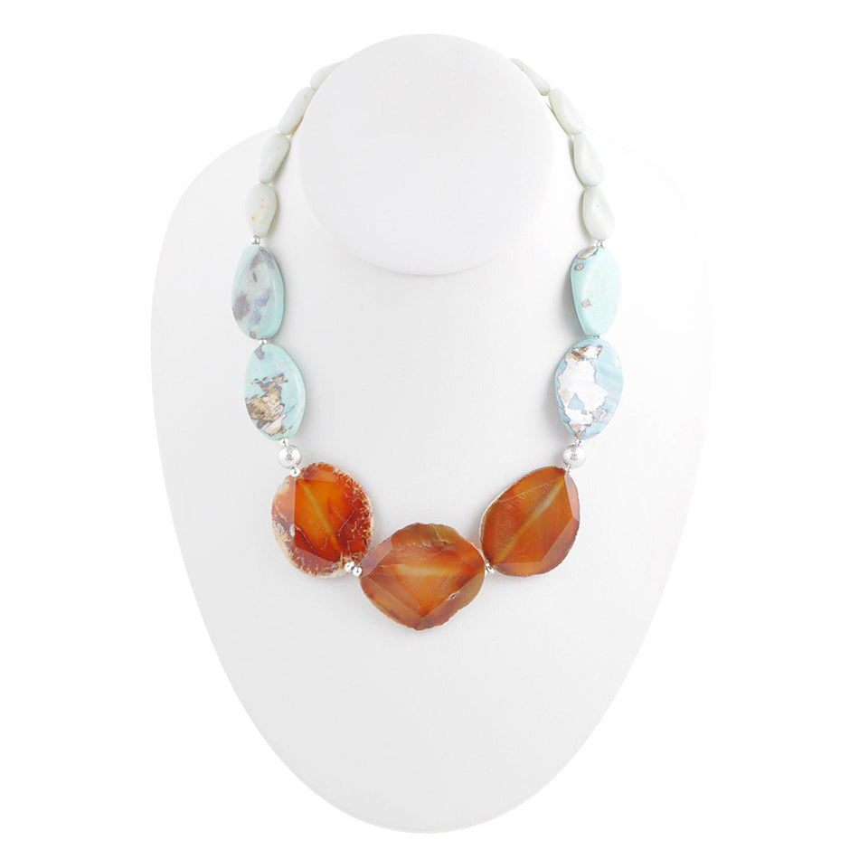 Minty Blue and Orange Nectar Amazonite Necklace