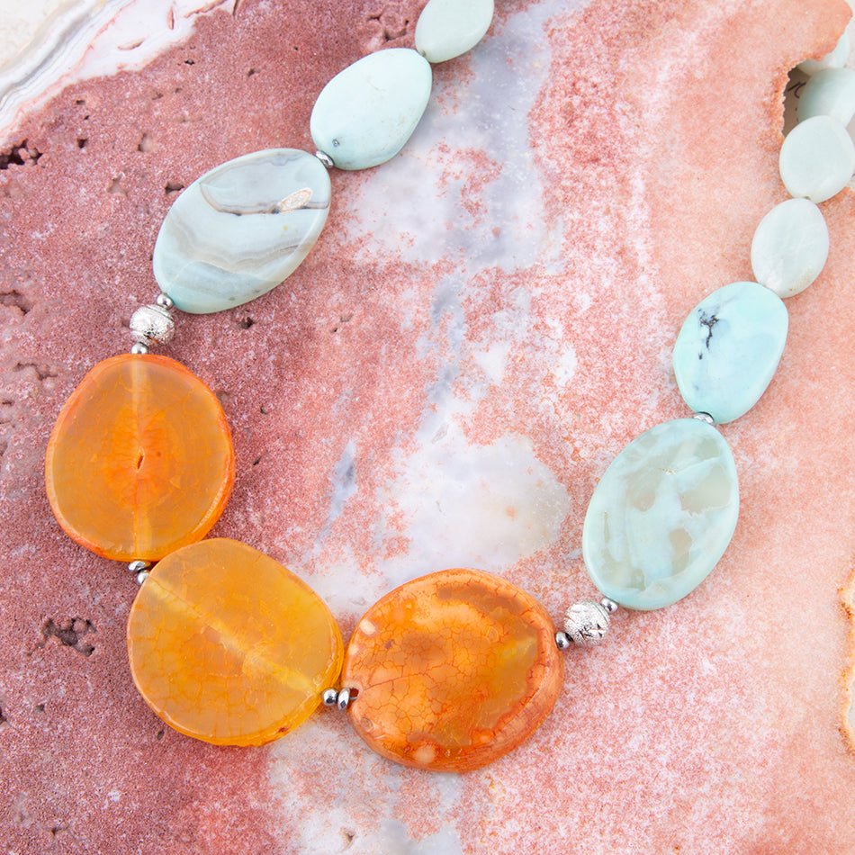Minty Blue and Orange Nectar Amazonite Necklace