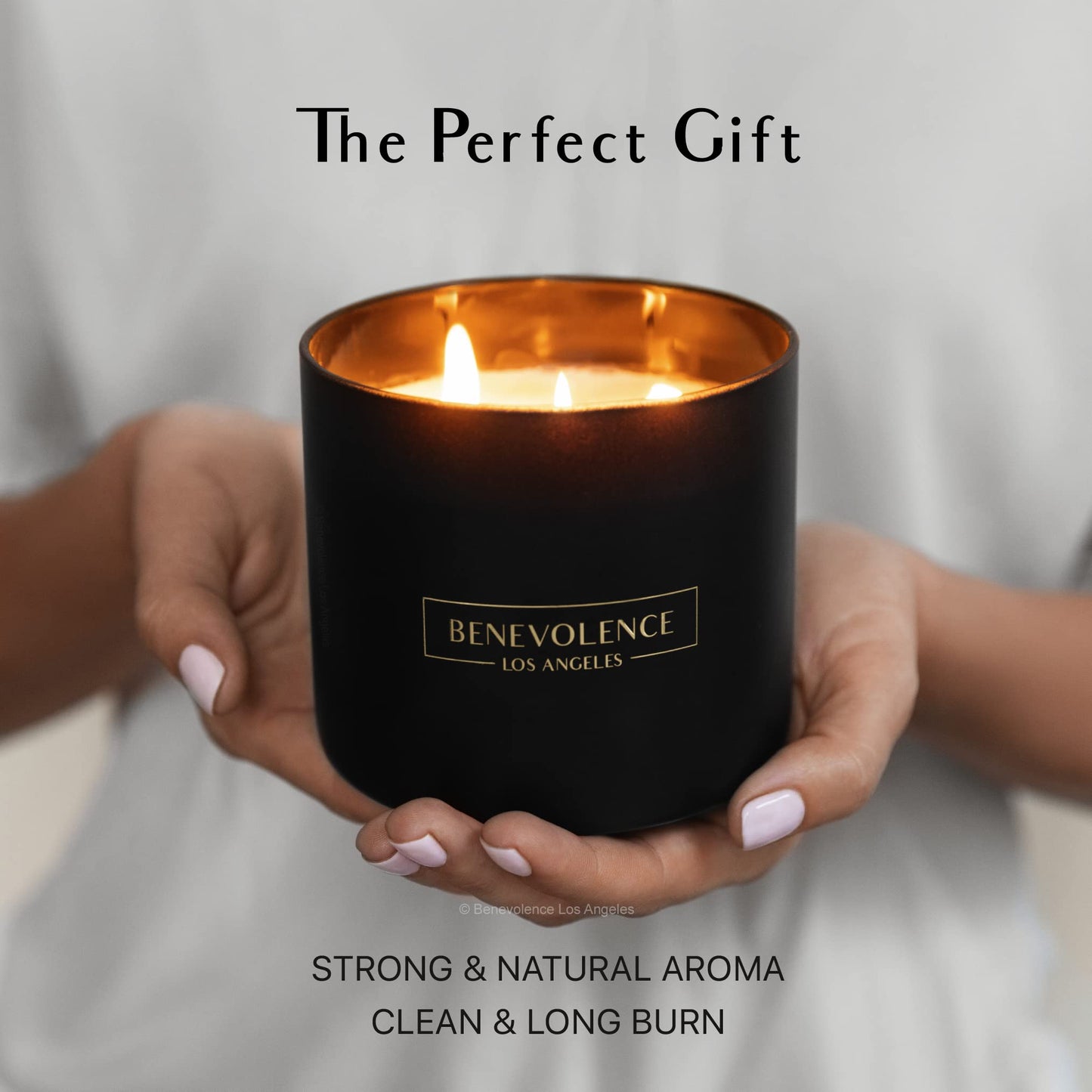 Santal Candle by Benevolence LA Candles | 14.5 oz| 3 Wick Natural Soy in Black Wax