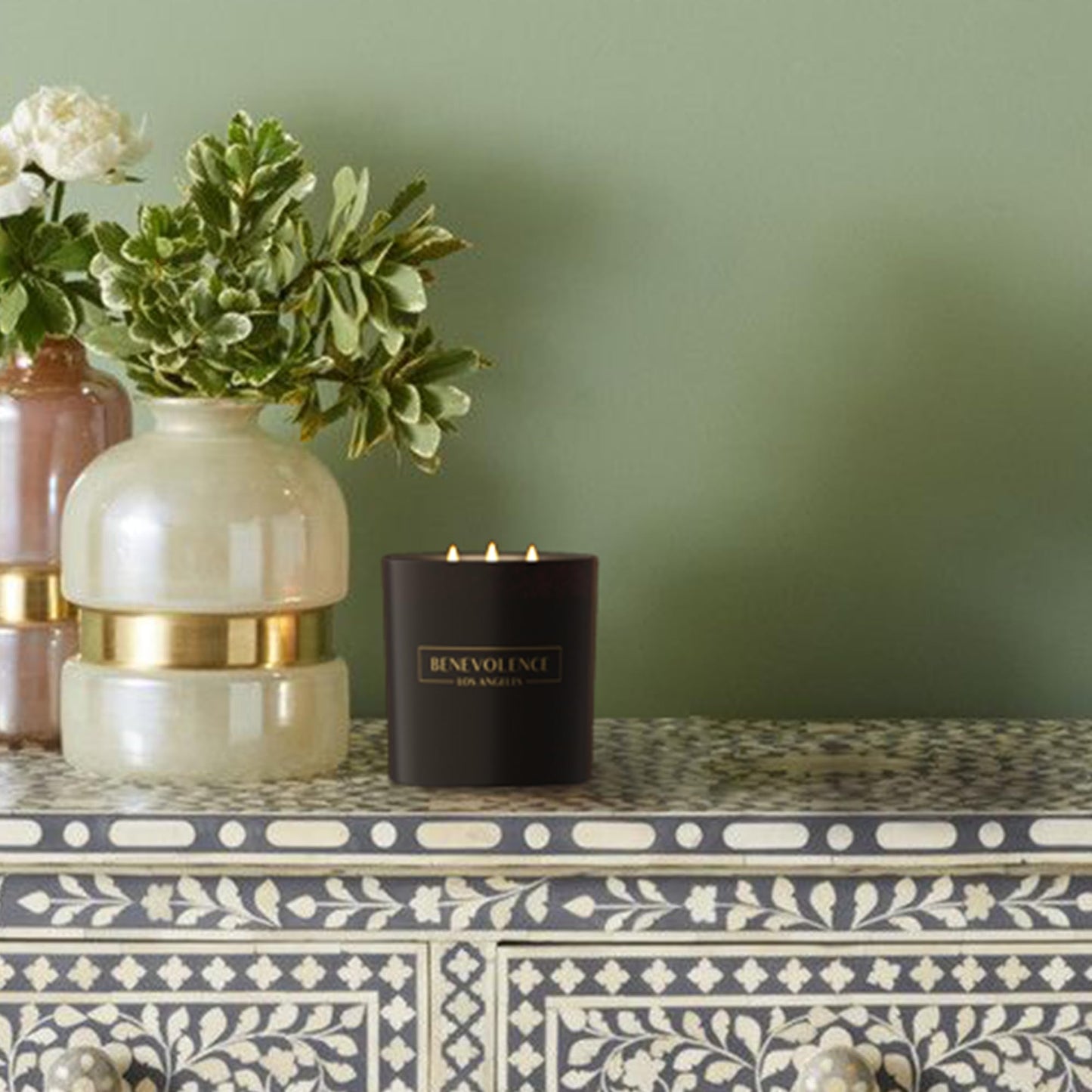 Santal Candle by Benevolence LA Candles | 14.5 oz| 3 Wick Natural Soy in Black Wax