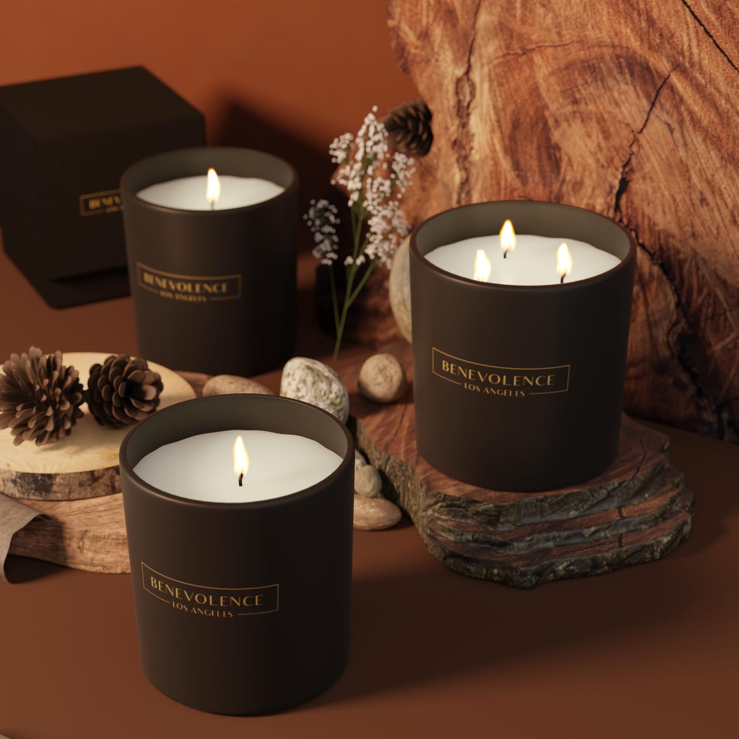 Santal Candle by Benevolence LA Candles | 14.5 oz| 3 Wick Natural Soy in Black Wax