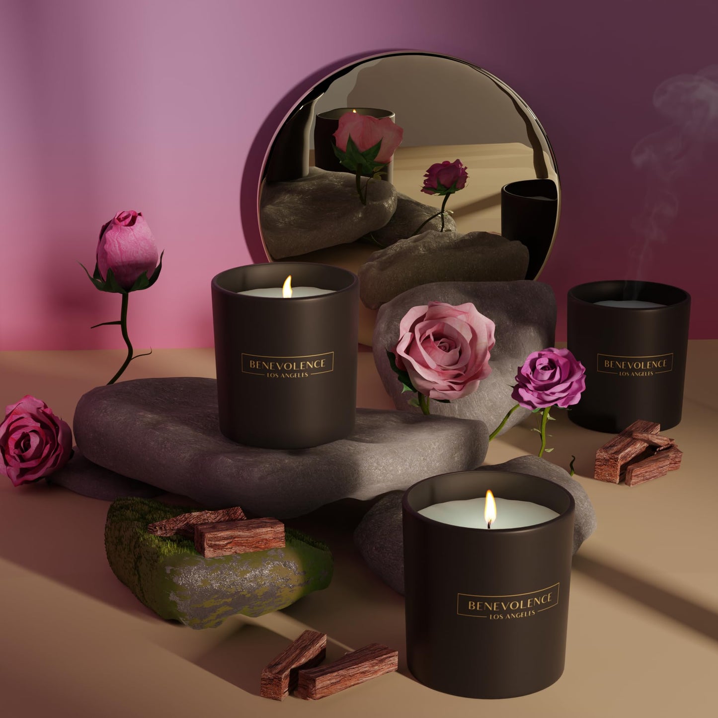 Santal Candle by Benevolence LA Candles | 14.5 oz| 3 Wick Natural Soy in Black Wax