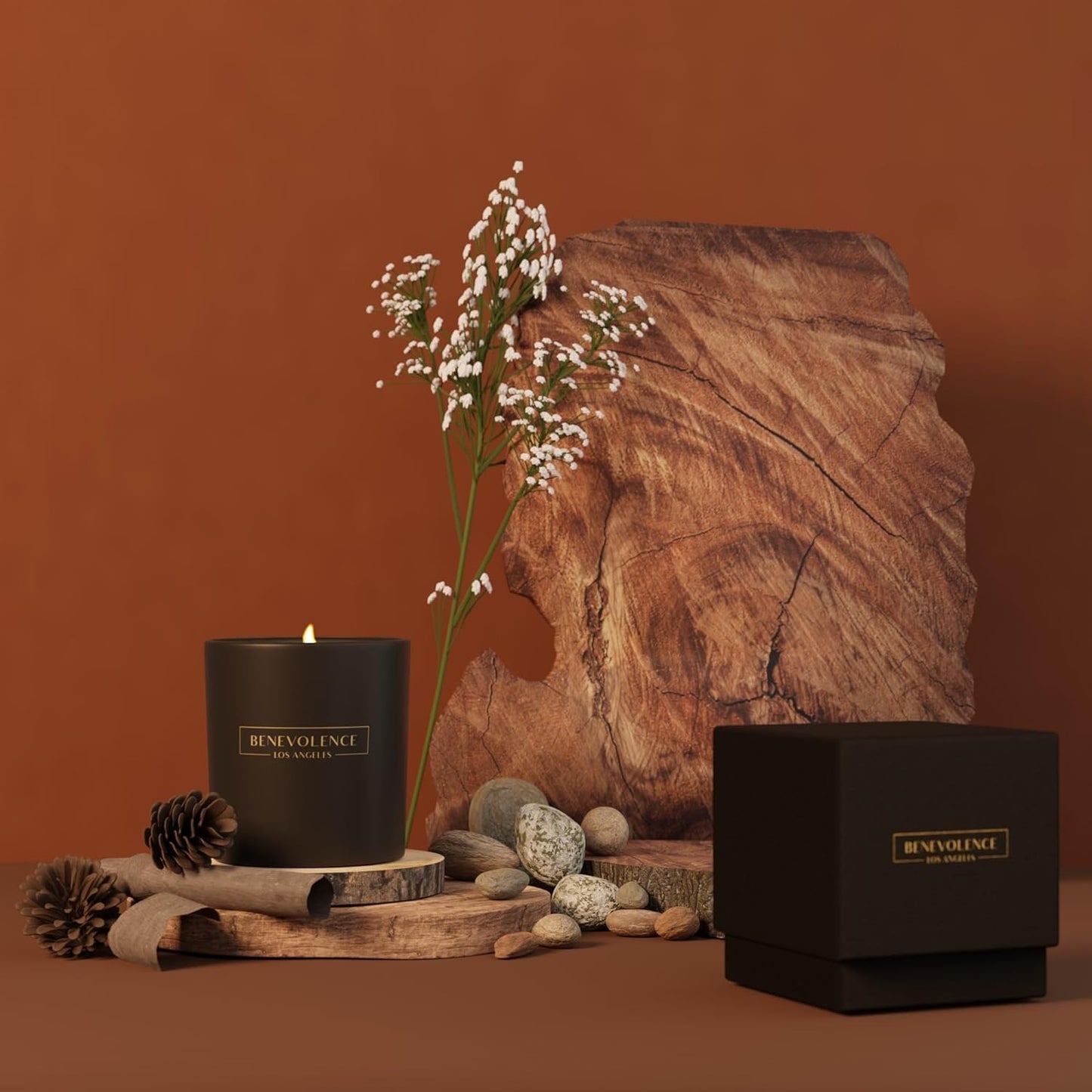Santal Candle by Benevolence LA Candles | 14.5 oz| 3 Wick Natural Soy in Black Wax