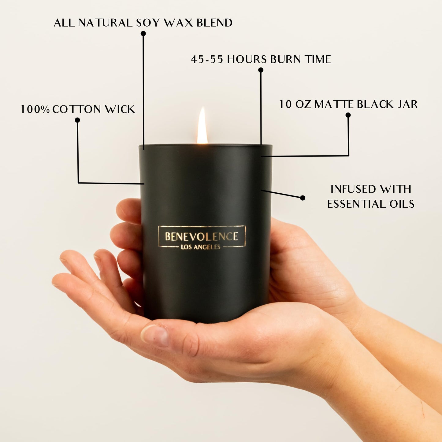 Santal Candle by Benevolence LA Candles | 14.5 oz| 3 Wick Natural Soy in Black Wax