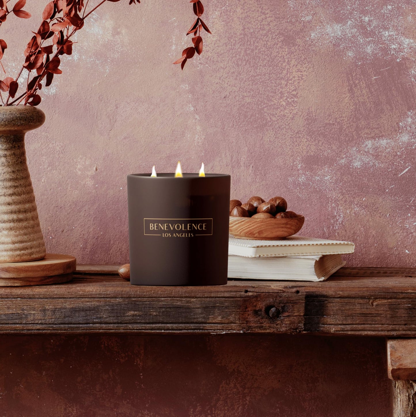 Santal Candle by Benevolence LA Candles | 14.5 oz| 3 Wick Natural Soy in Black Wax