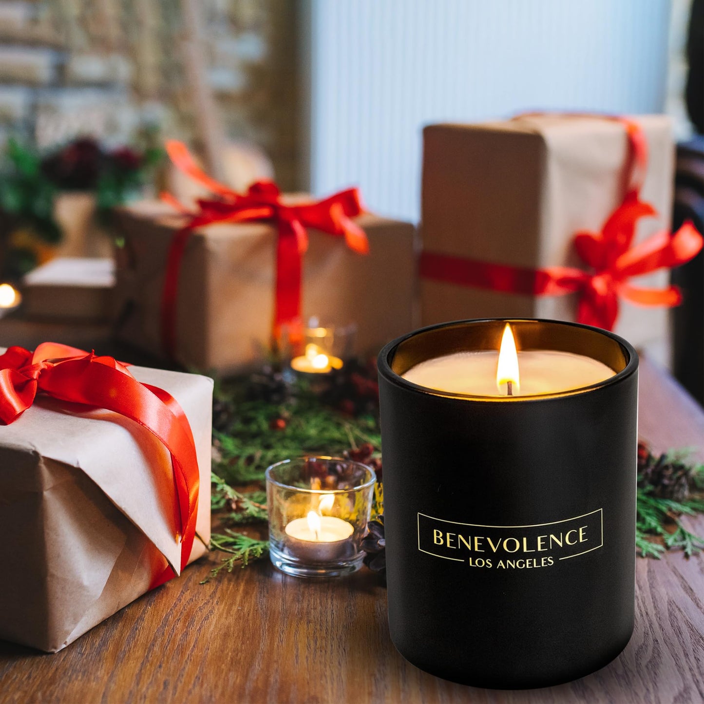 Santal Candle by Benevolence LA Candles | 14.5 oz| 3 Wick Natural Soy in Black Wax