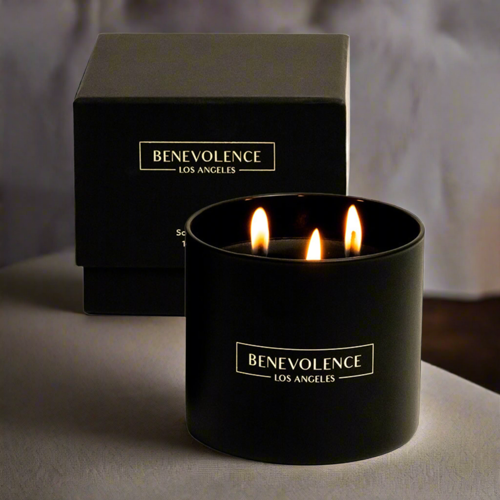 Santal Candle by Benevolence LA Candles | 14.5 oz| 3 Wick Natural Soy in Black Wax
