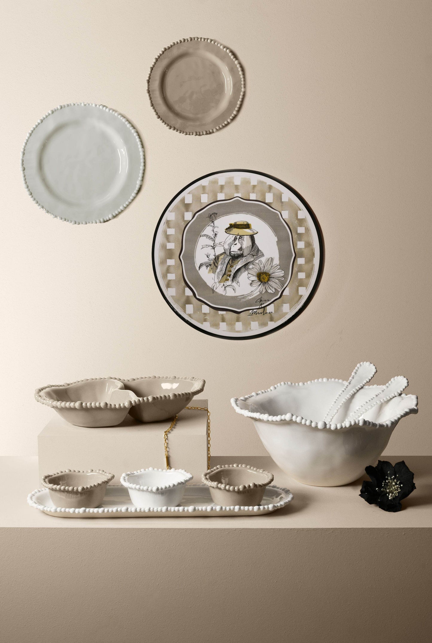 Taupe Melamine Bowls with Beaded Edge [Set of 3] from Baci Milano