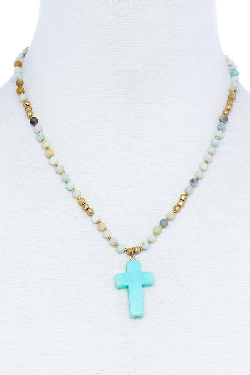 Beaded Cross Pendant Necklace