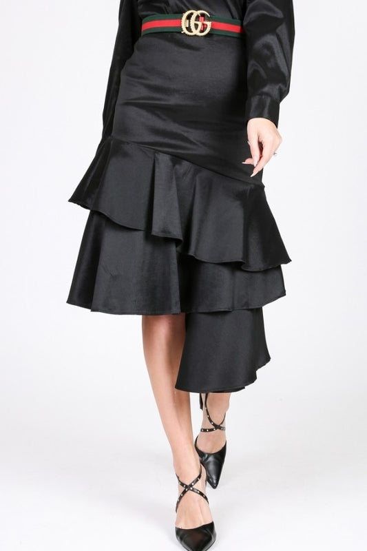 Asymmetrical Satin Ruffle Skirt
