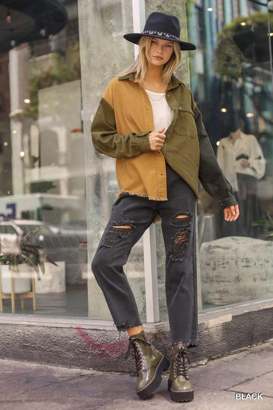 Boyfriend Distressed Denim Jeans with Raw Hem