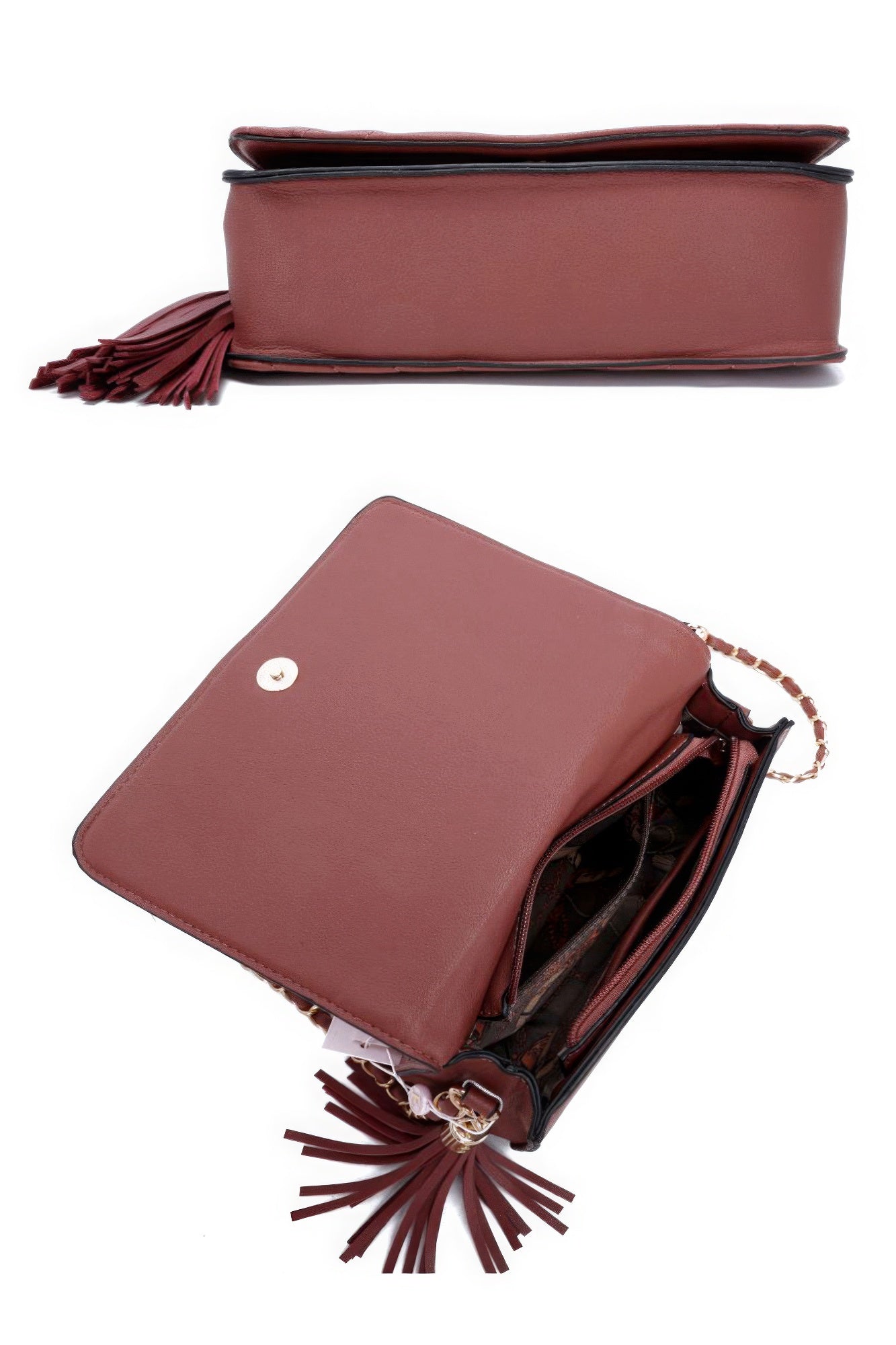 Quilted Crossbody Purse with Medallion & Tassel