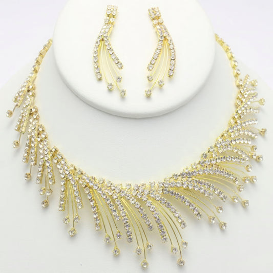 Metallic Statement Necklace & Coordinating Plunging Earrings