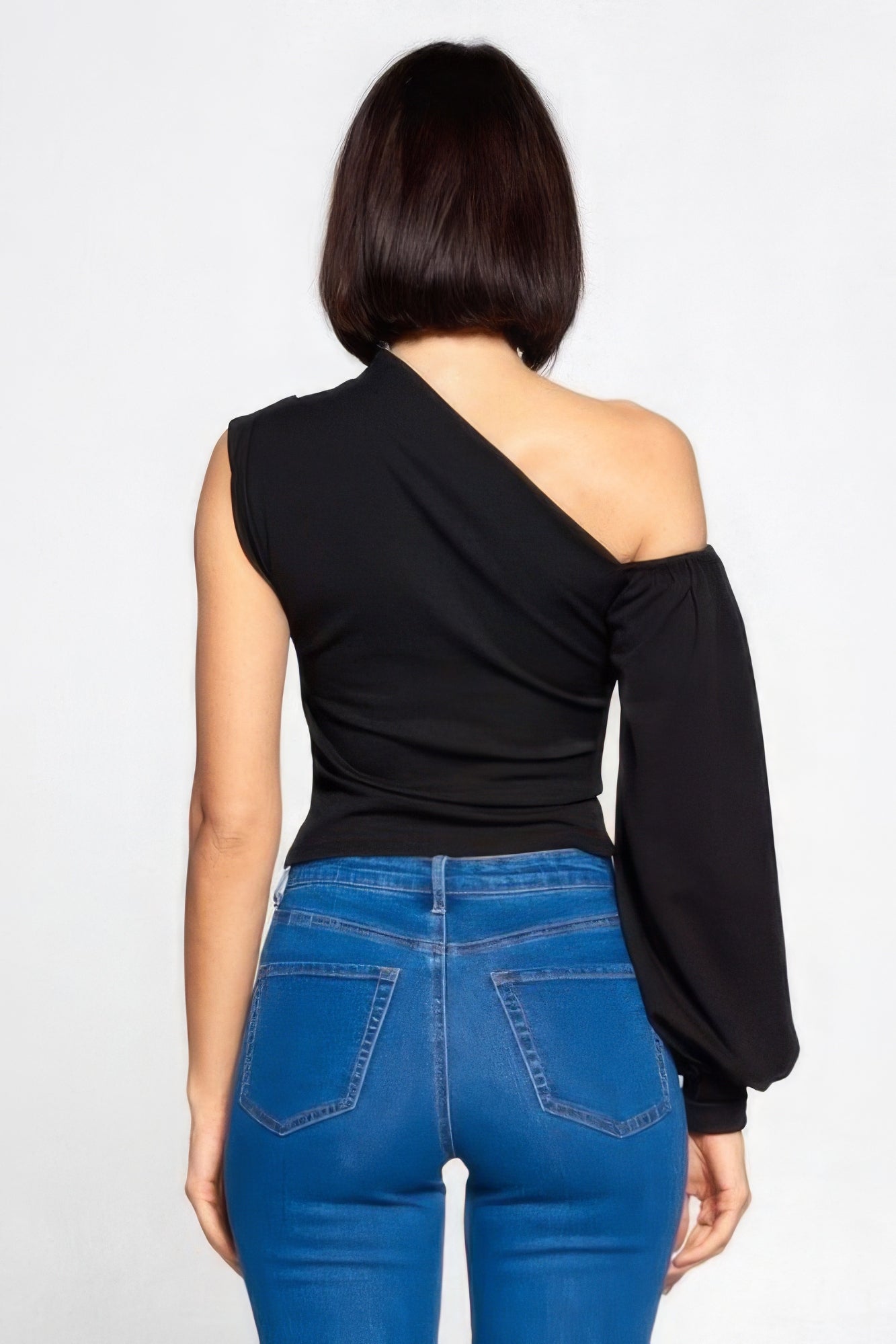 One-Shoulder Blousson-Sleeved Top