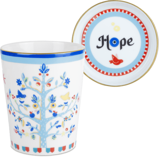 Tree of Life Porcelain Coffee Cup with Saucer & Lid by Baci Milano