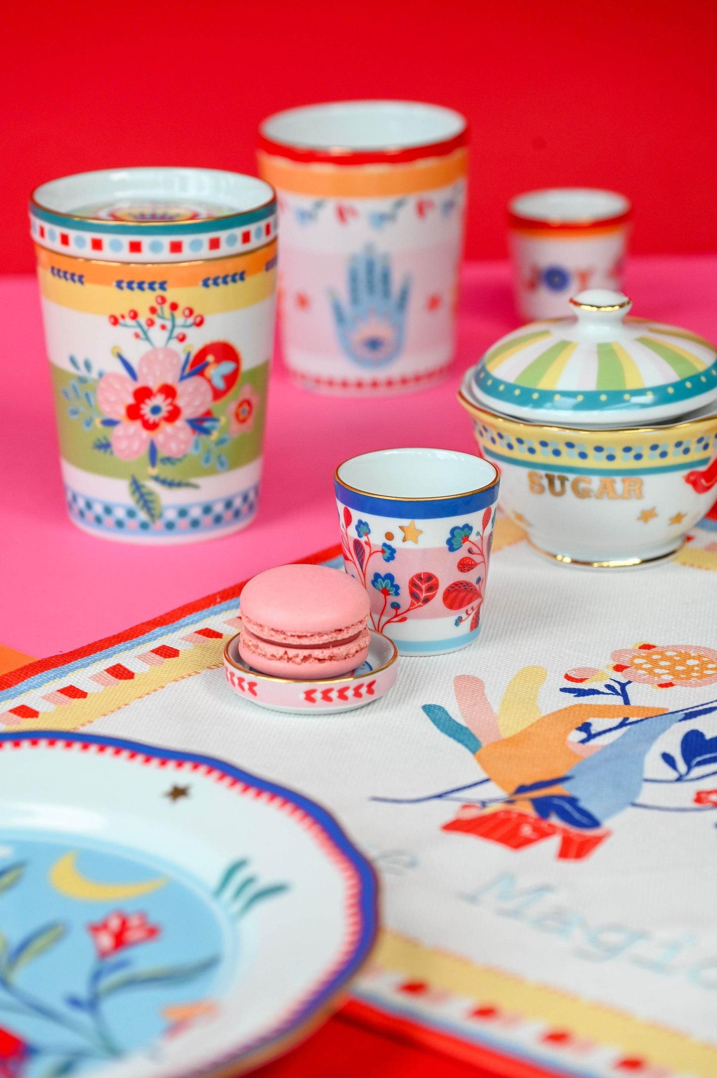 Porcelain Espresso Cup with Saucer/Lid Featuring The "Joy" Design by Baci Milano