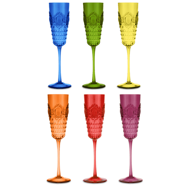 Outdoor Champagne Flutes in Assorted Gemstone Colors [Set of 6] from the Baroque & Rock Anniversary Collection