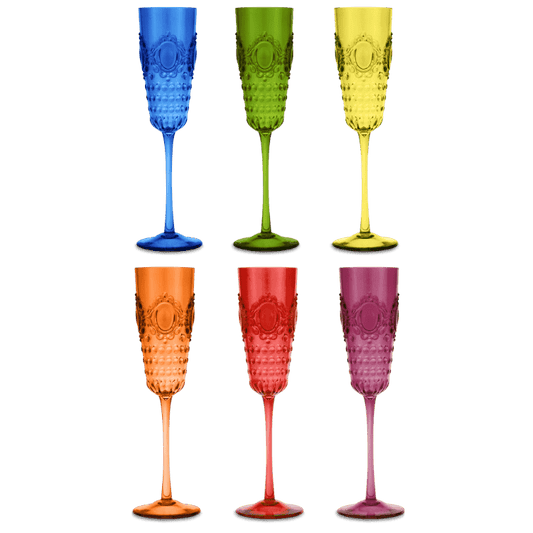 Outdoor Champagne Flutes in Assorted Gemstone Colors [Set of 6] from the Baroque & Rock Anniversary Collection