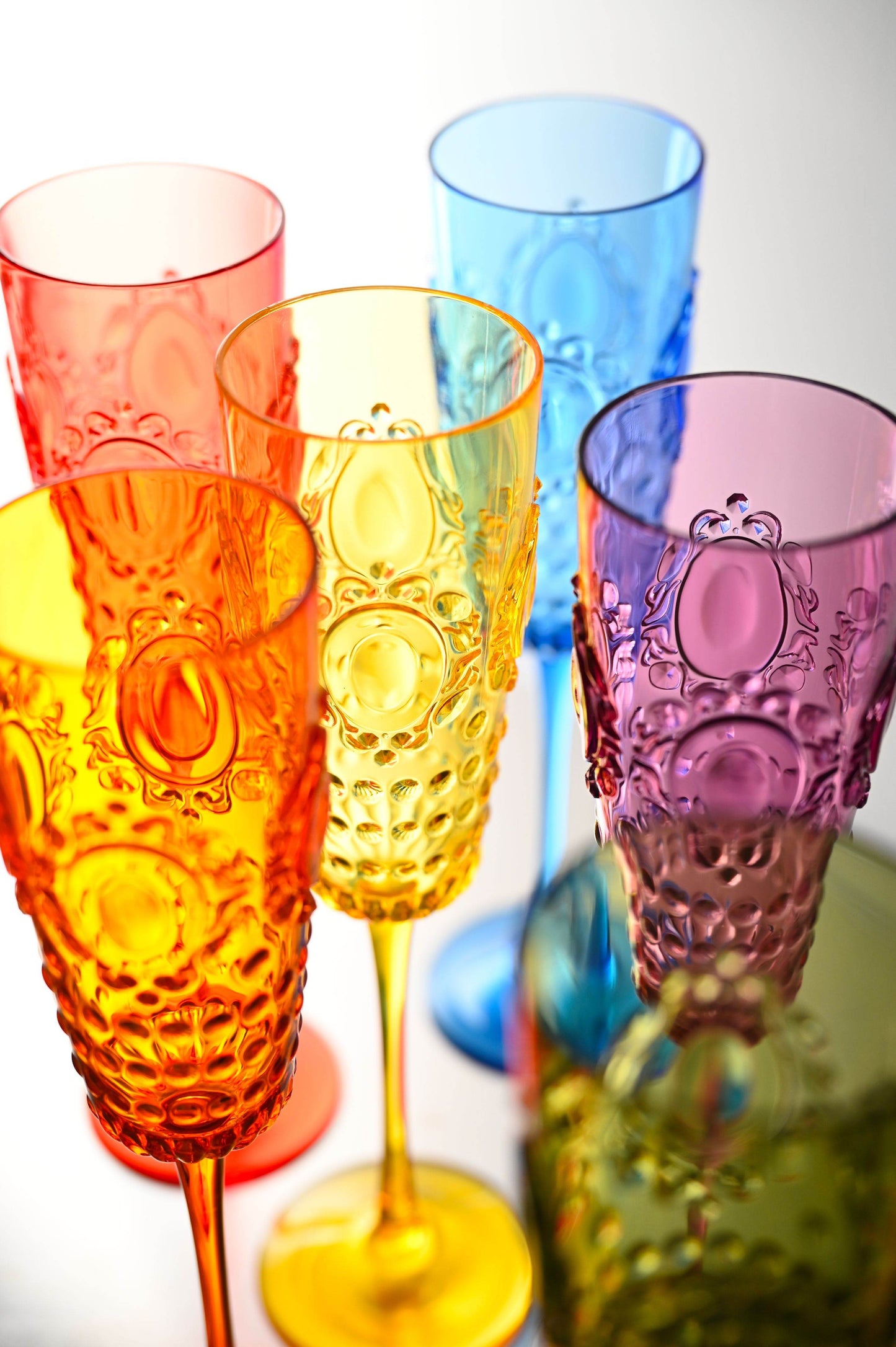 Outdoor Champagne Flutes in Assorted Gemstone Colors [Set of 6] from the Baroque & Rock Anniversary Collection
