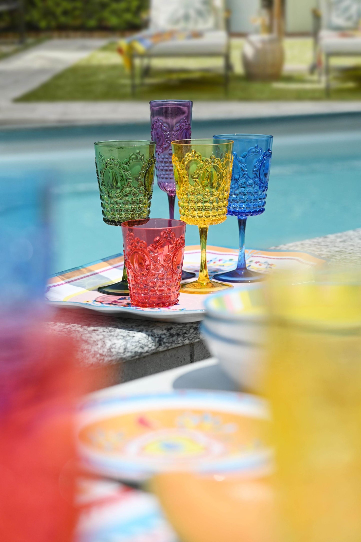 Outdoor Wine Glasses in Assorted Gemstone Colors [Set of 6] from the Baroque & Rock Anniversary Collection