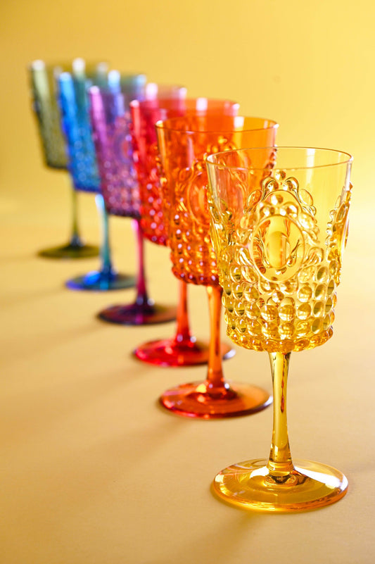 Outdoor Wine Glasses in Assorted Gemstone Colors [Set of 6] from the Baroque & Rock Anniversary Collection