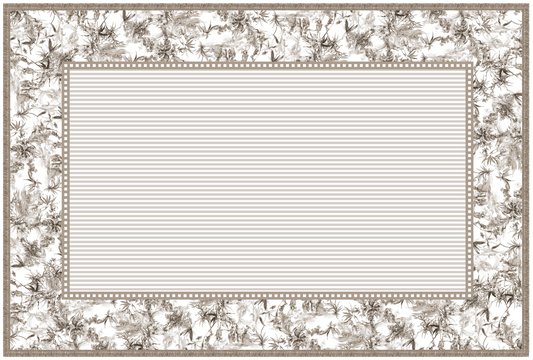 Taupe Tablecloth featuring Ticking & Floral Toile Border from Baci Milano