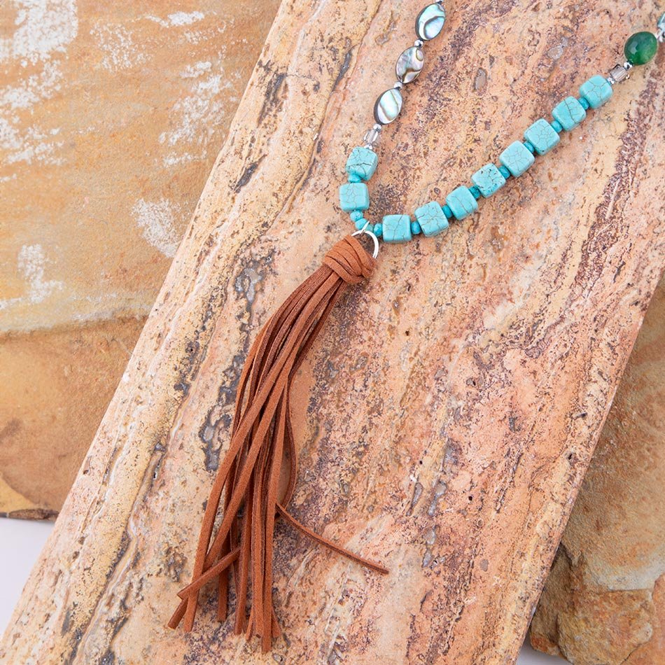Genuine Abalone and Magnesite Tassel Necklace