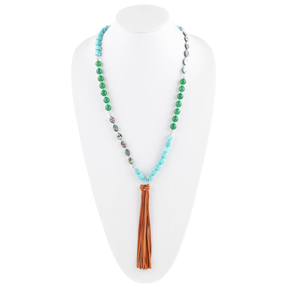 Genuine Abalone and Magnesite Tassel Necklace