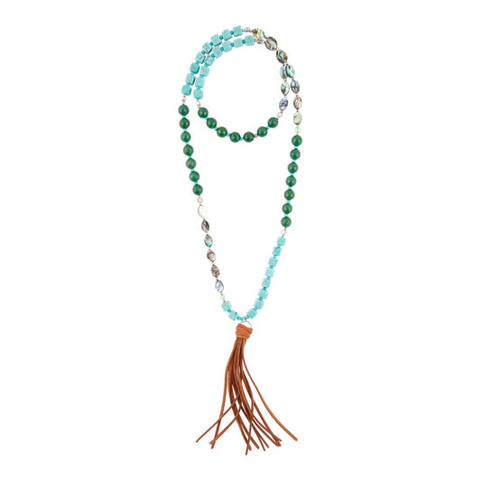 Genuine Abalone and Magnesite Tassel Necklace