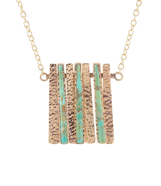 Aztec Blue Turquoise & Golden Bronze Fan Necklace