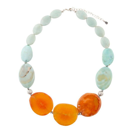 Minty Blue and Orange Nectar Amazonite Necklace